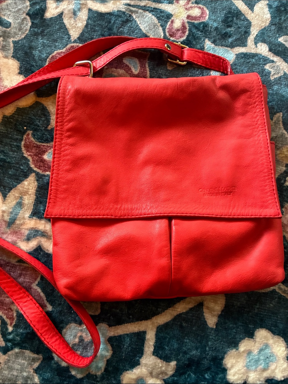 Red Leather Crossbody Bag Made in Italy